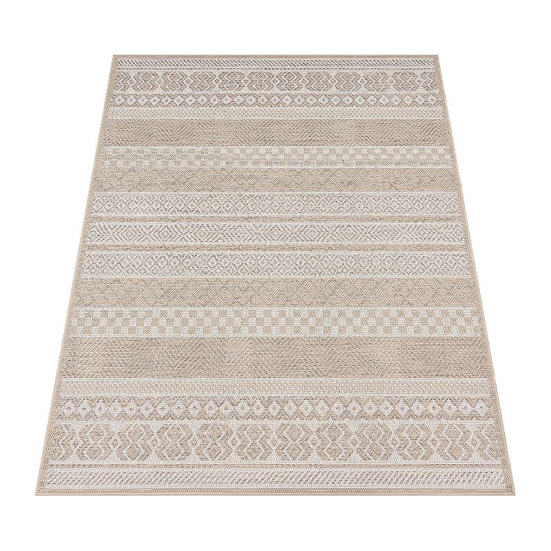 Modern Oudoor Rug for Patio Bohemian Ornaments in Cream Beige