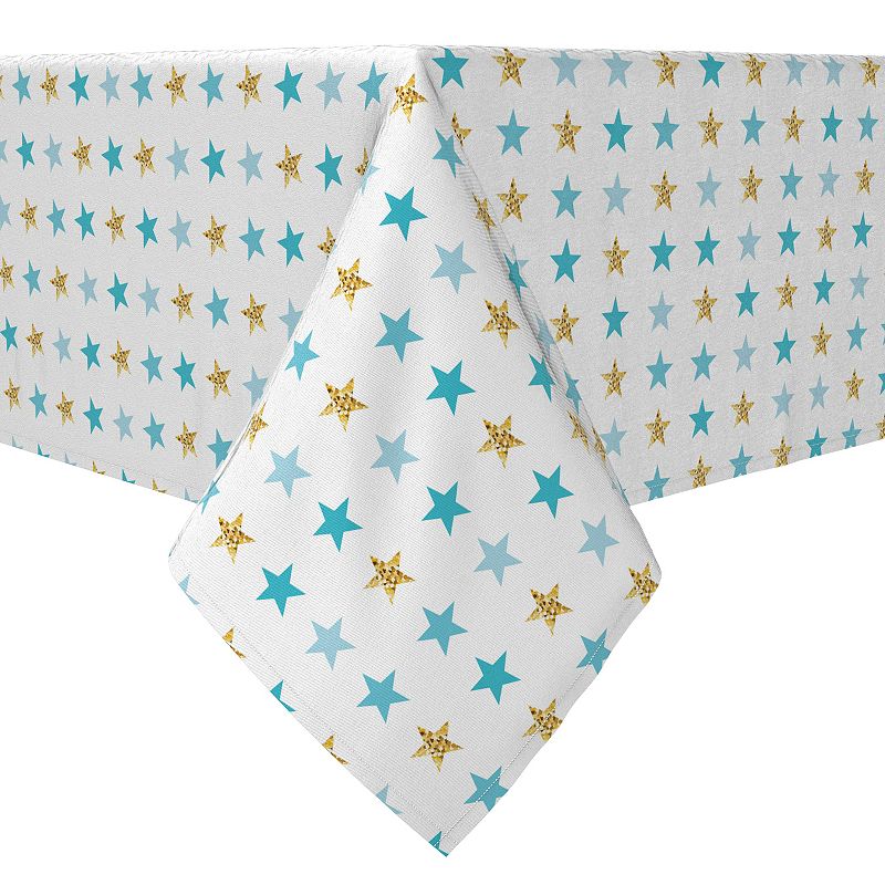 Square Tablecloth， 100% Cotton， 60x60， Golden Blue Stars