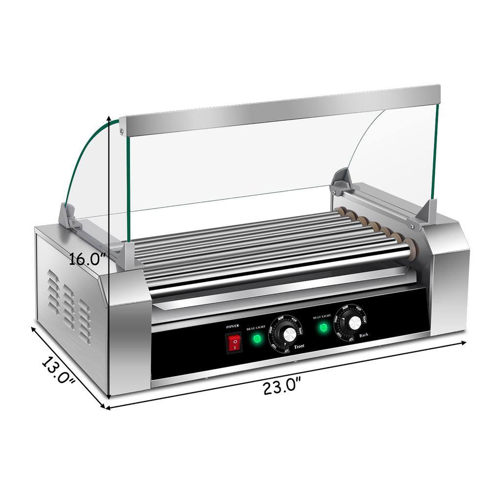 Costway 174 sq.in. Silver Stainless steel Roller Grill Cooker Machine wCover (7 Roller Grill) EP19235