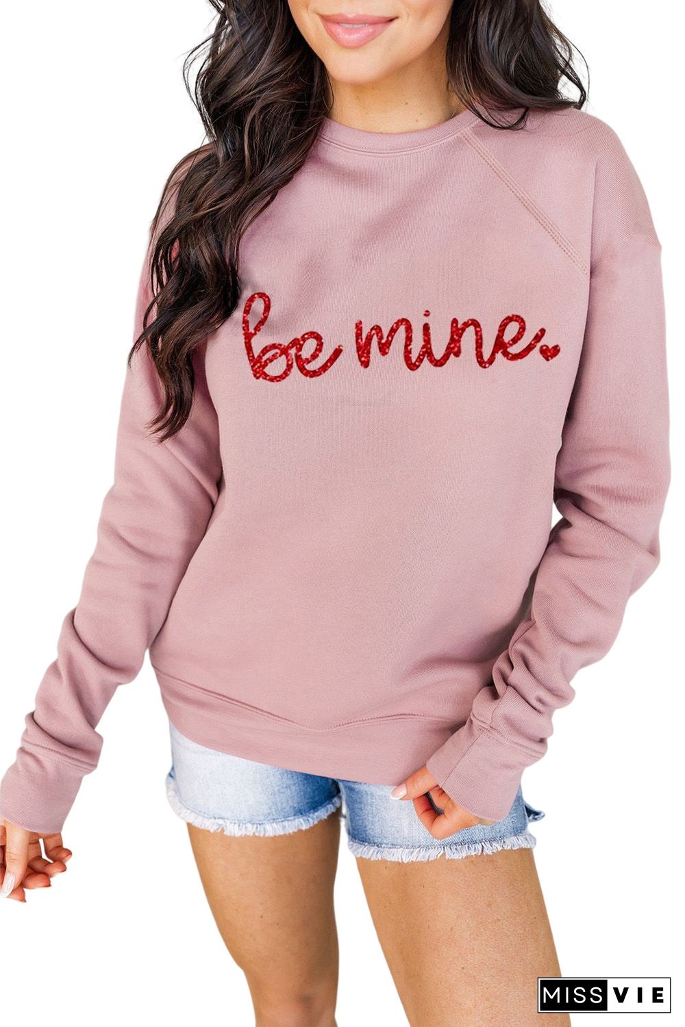 Pink Be Mine Glitter Pattern Print Pullover Sweatshirt