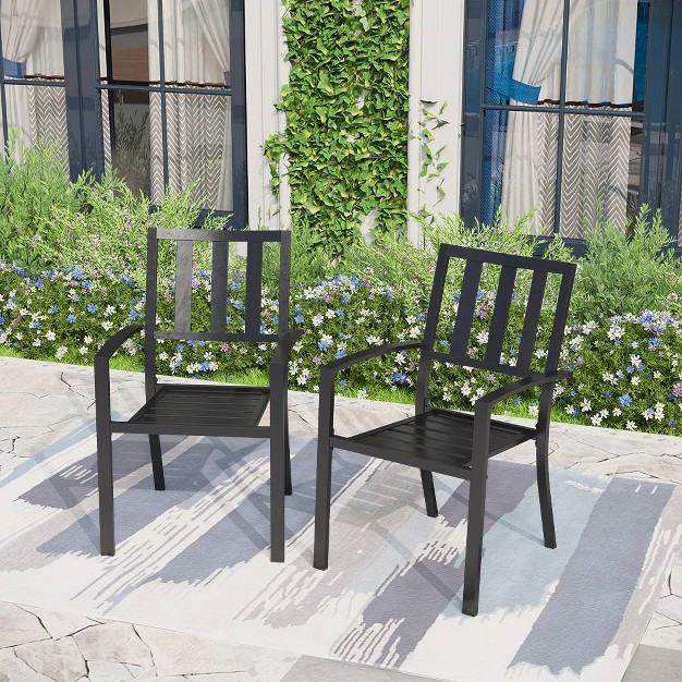 7pc Outdoor Dining Set Faux Wood Table 6 Stackable Chairs Weather resistant Easy clean Captiva Designs