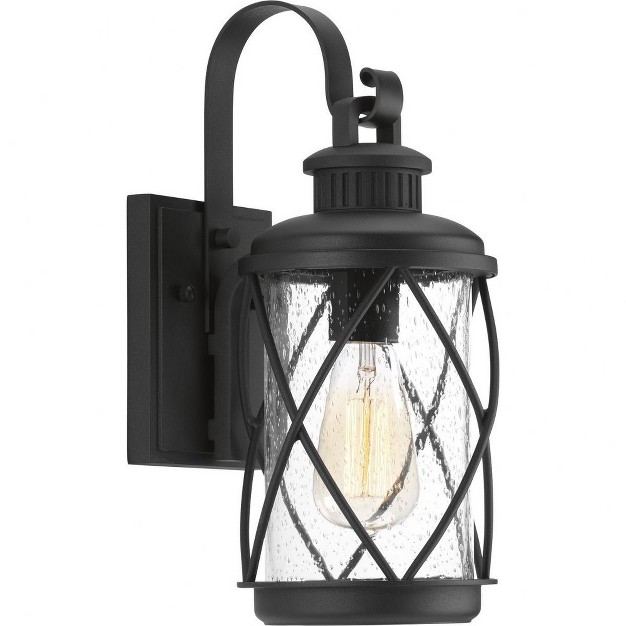 Progress Lighting Hollingsworth 1 light Outdoor Black Wall Lantern With Clear Seeded Glass Shade