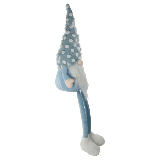 Blue And White Sitting Spring Gnome Figure With A Polka Dot Hat And Legs