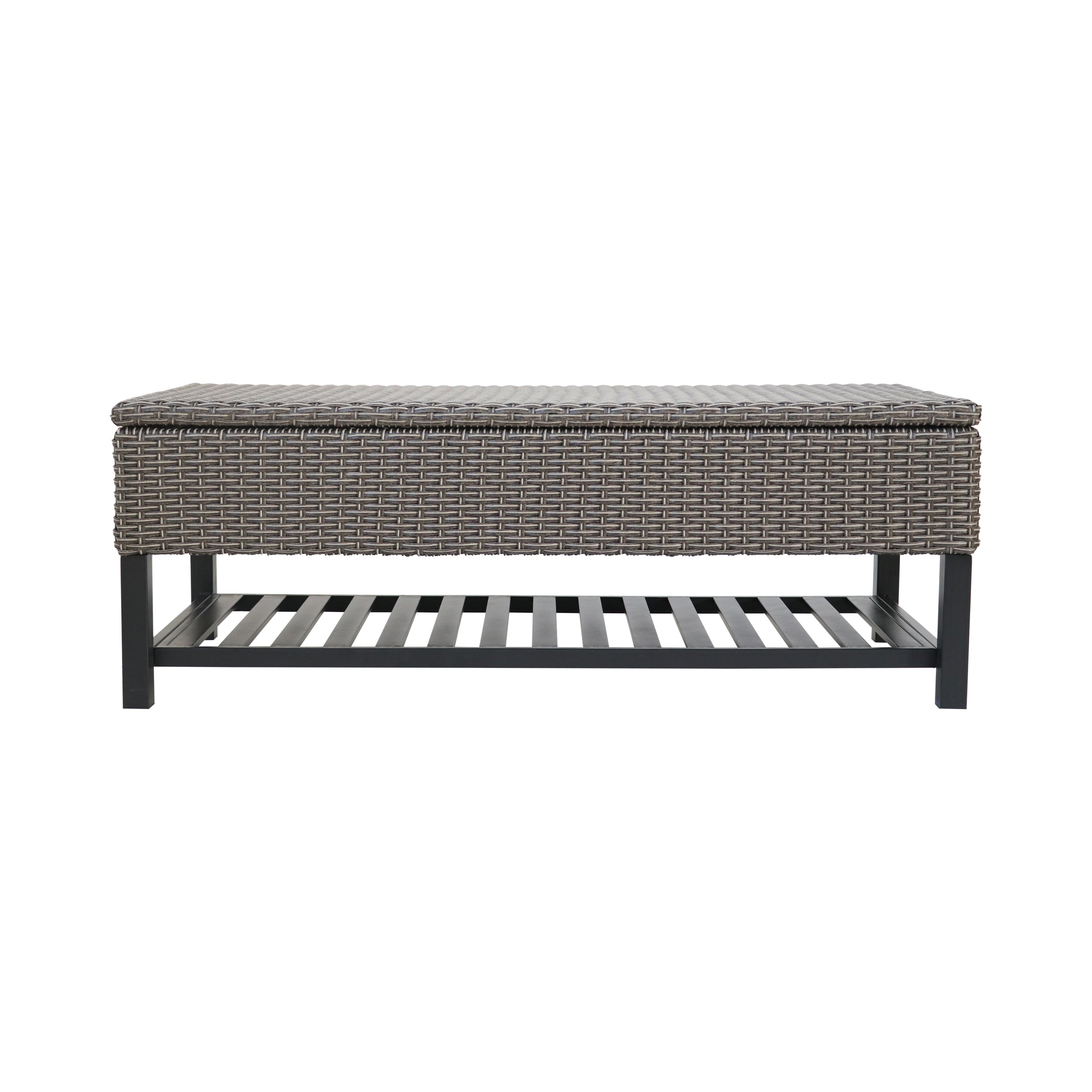 Martina Storage Bench with Rack, Wicker with Iron Frame