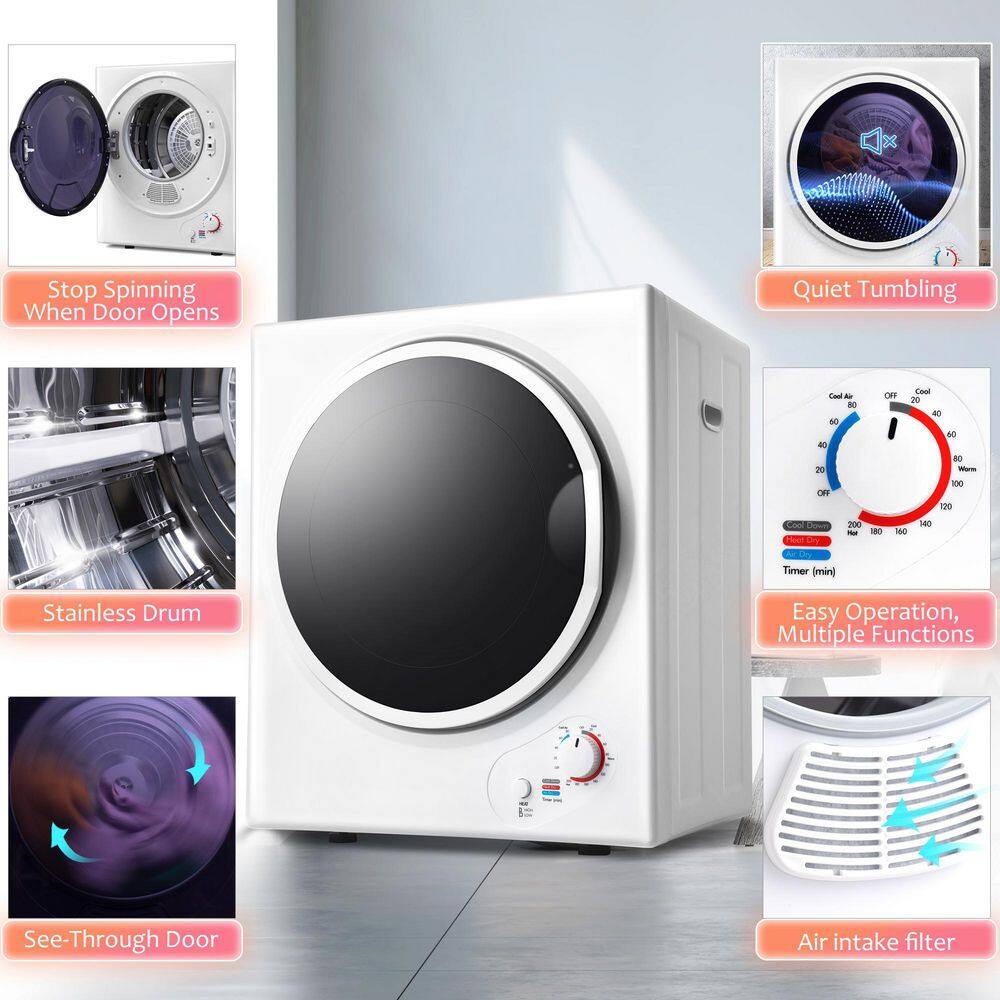 Flynama 1.5 cu.ft 120 V 850 W White Portable Electric Dryer ES289603AAK-E