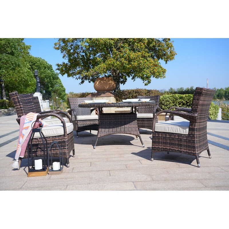 Eton 7 piece Wicker Patio Dining Set with Armchairs