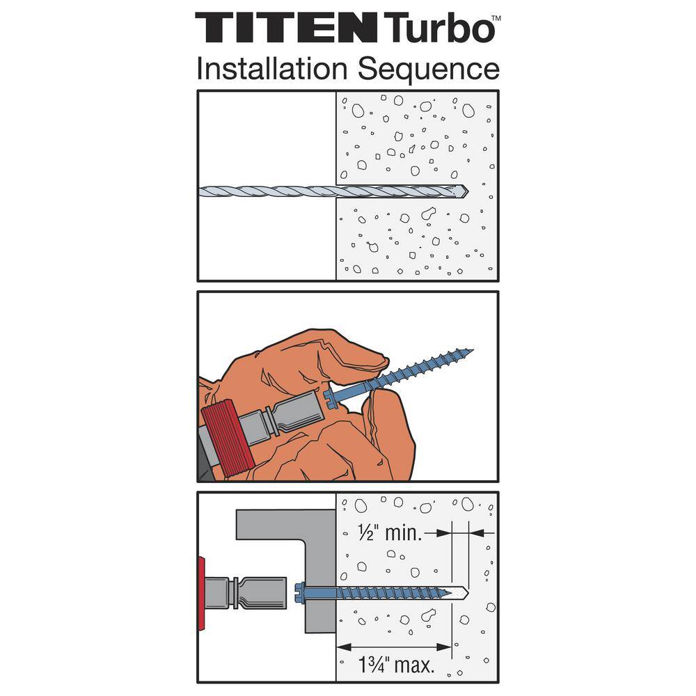 Simpson Strong-Tie 14 in. x 2-34 in. Hex Head Titen Turbo Concrete Screws (200-Pack) TNT25234HR200