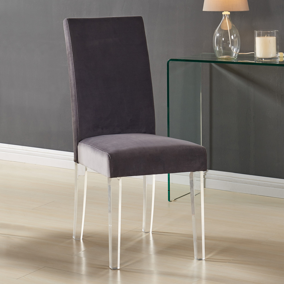 Armen Living Dalia Modern and Contemporary Dining Chair in Gray Velvet with Acry   Contemporary   Dining Chairs   by BisonOffice  Houzz