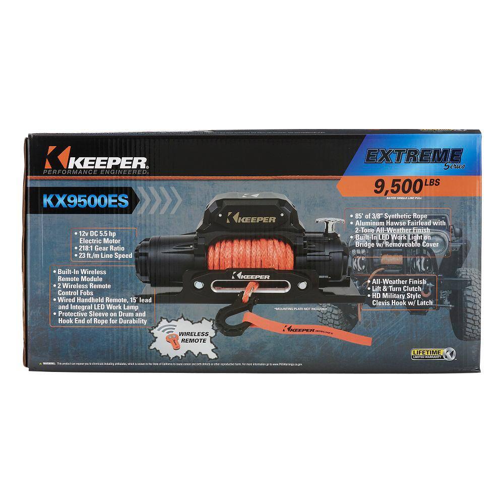 Keeper 12-Volt DC 9500 lbs. Winch with Synthetic Rope KX95132-1