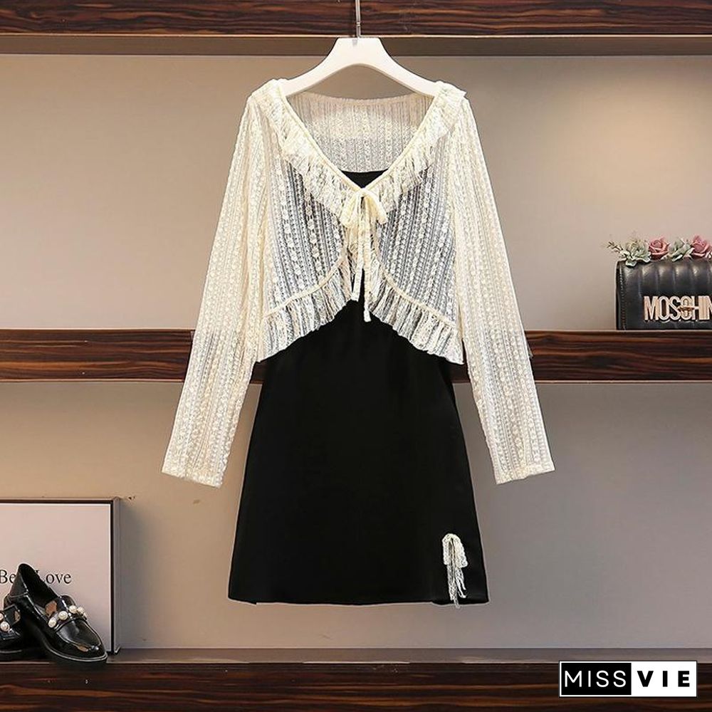 Chic Lace Cardigan+Cami Dress P10751