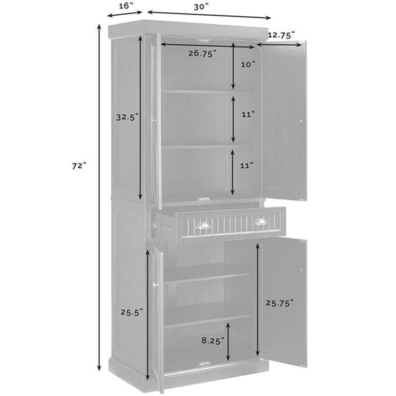 Crosley Furniture Seaside 72'' Kitchen Pantry Distressed White Finish