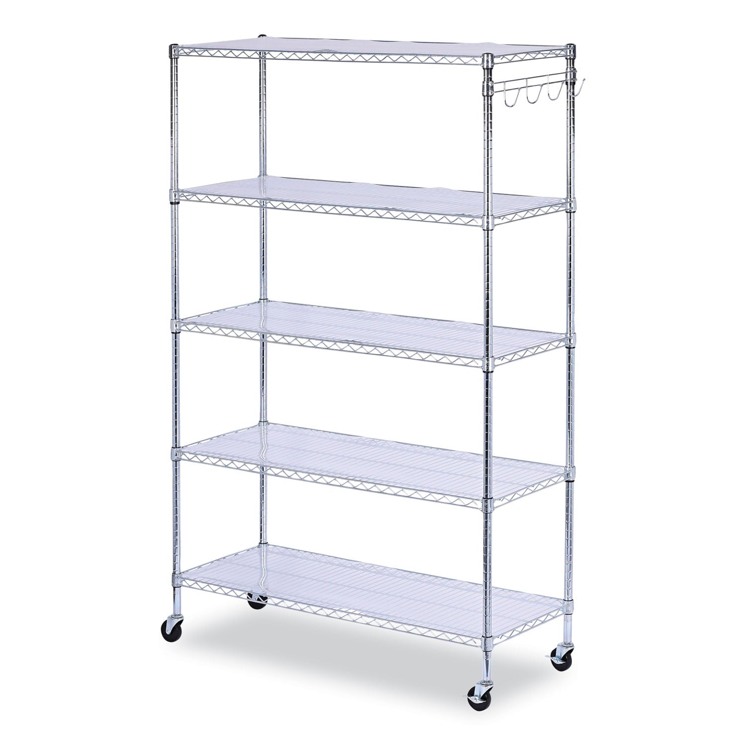 Alera 5-Shelf Wire Shelving Kit with Casters and Shelf Liners, 48w x 18d x 72h, Silver