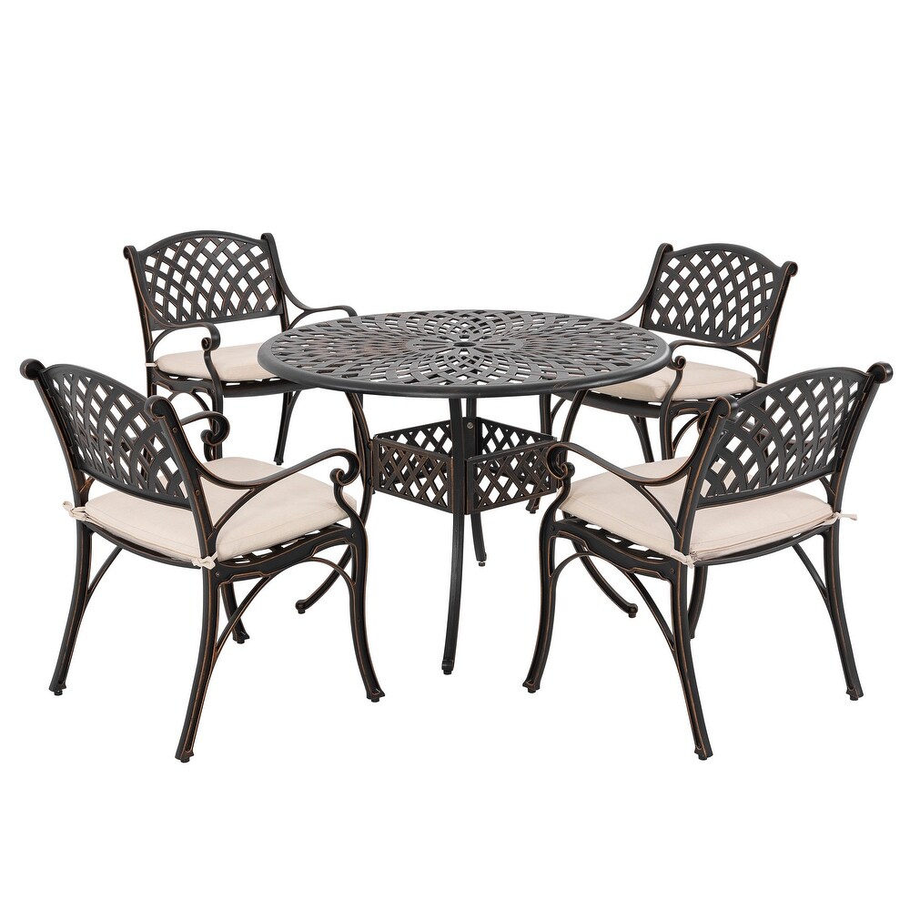 5 Piece Cast Aluminum Dining Set With Cushions   41 inch table