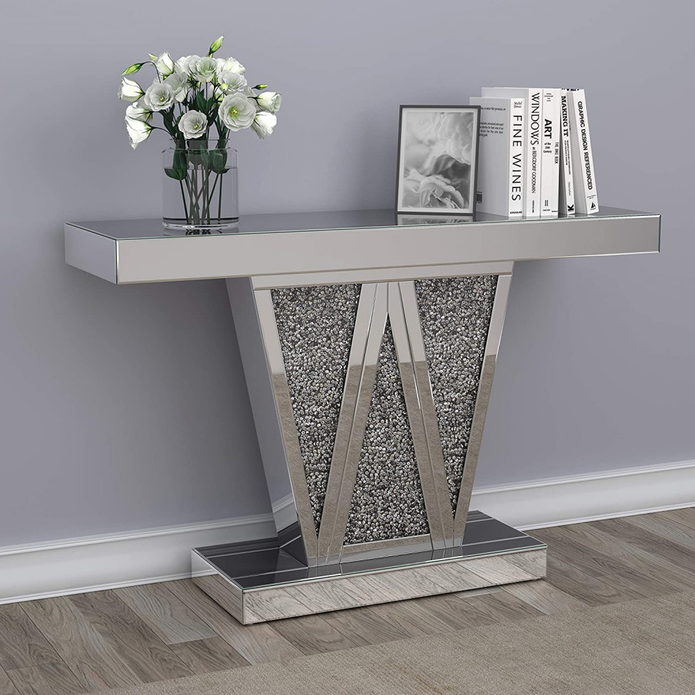 Elegant Console Table  Mirrored Design With Rectangular Top  Chrome and Grey   Traditional   Console Tables   by Decor Love  Houzz