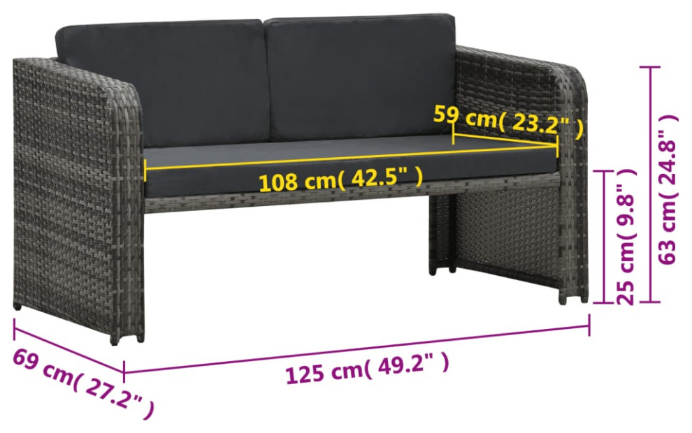 vidaXL Outdoor Dining Set 4 Piece Conversation Set Poly Rattan Anthracite   Tropical   Outdoor Lounge Sets   by vidaXL LLC  Houzz