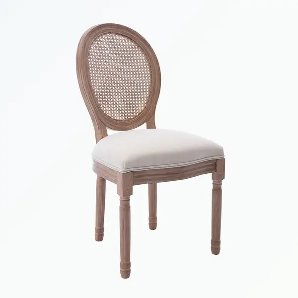 Upholstered Fabrice With Rattan Back Dining Chair with rubber legs