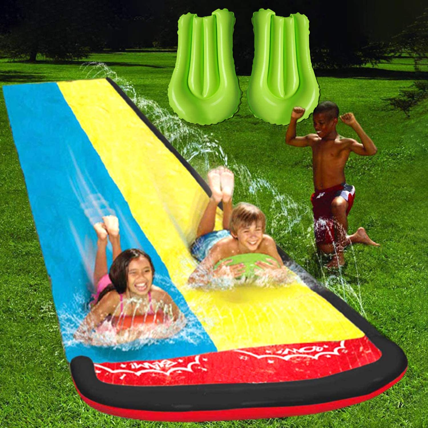 Slip and Slide Water Slide for Kids and Adults -16FT Long Giant Adult Slip and Slide for Outside with 2 Surfboards, Build in Splash Sprinklers, Water Slide for Backyard Outdoor Kids Toys Games