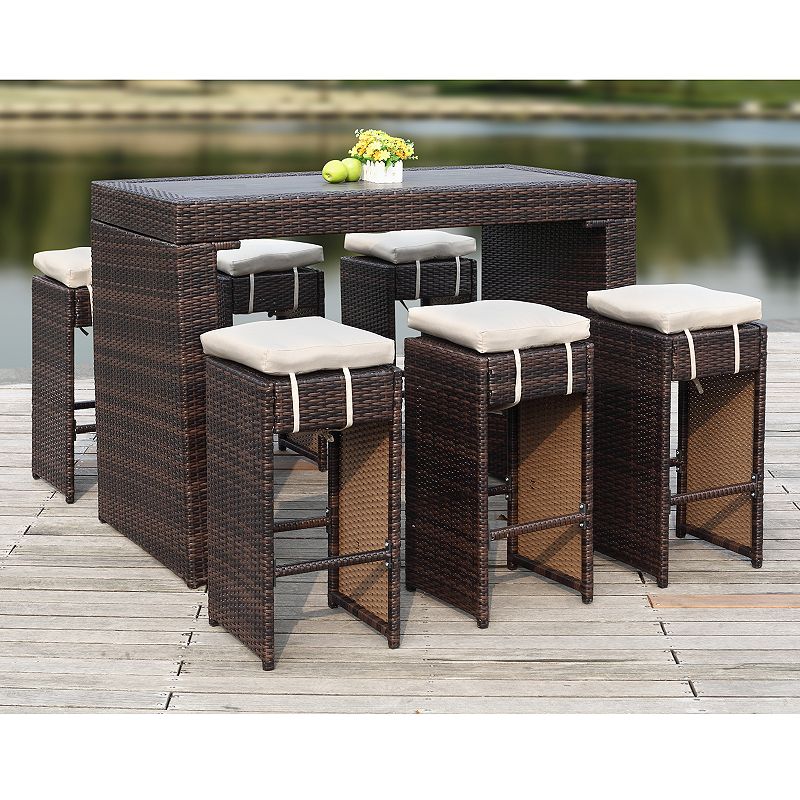 Safavieh Indoor / Outdoor Wicker Bar and Stool 7-piece Set