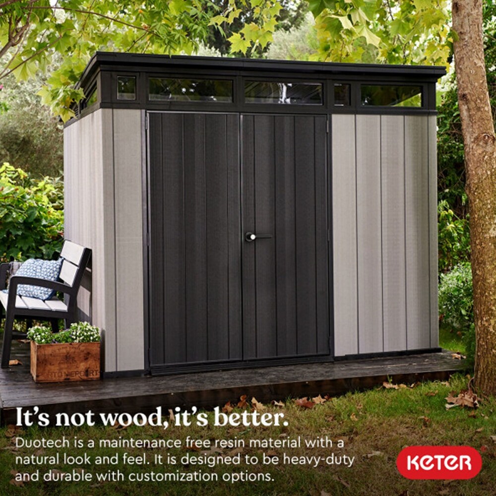 Keter Artisan 9x7 Foot Large Outdoor Shed with Floor with Modern Design  Grey   374