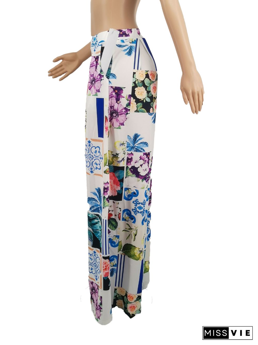 Women Casual High Waist Loose-Fitting Print Wide Leg Pants