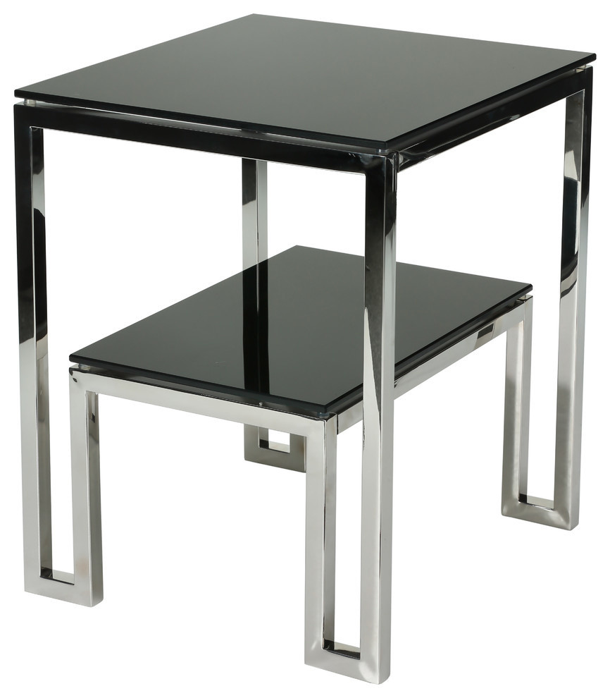 Adina Contemporary Two Tier Black Glass End Table   Modern   Side Tables And End Tables   by CozyStreet  Houzz