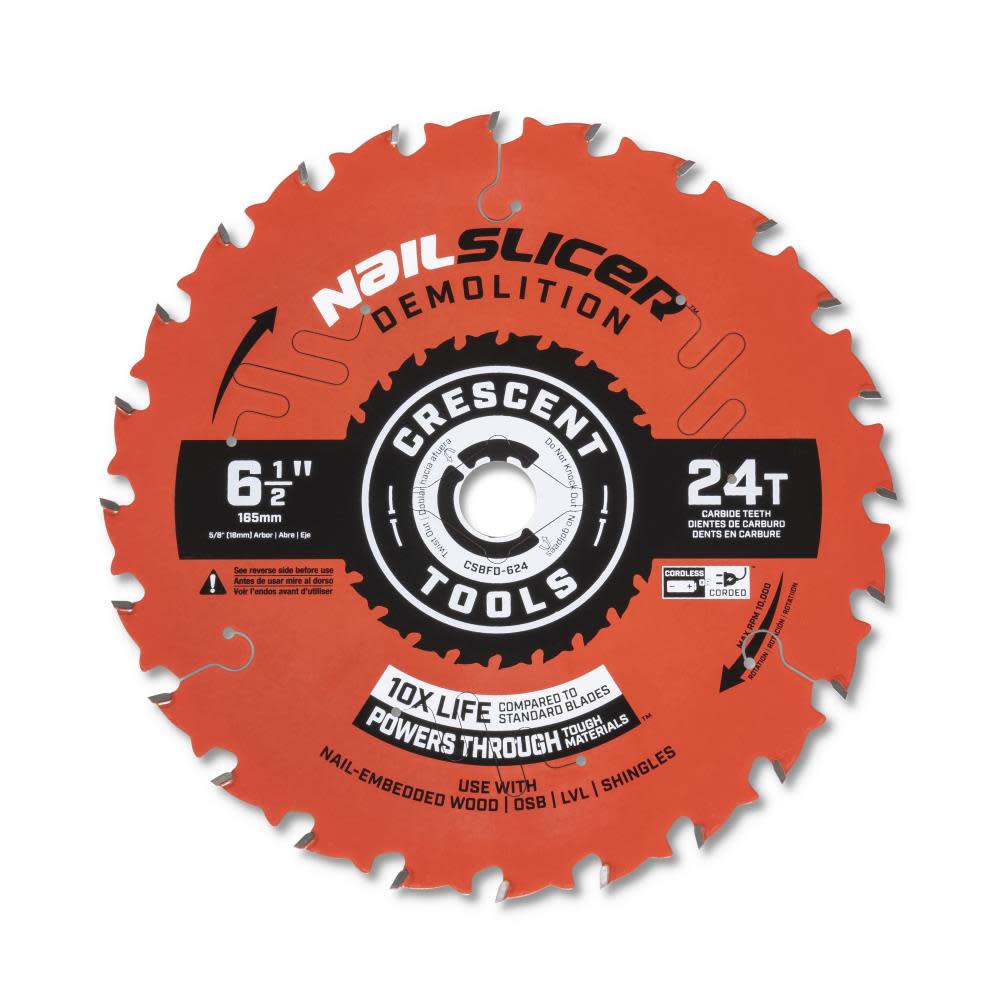 CRESCENT APEX Circular Saw Blade 6 1/2 x 24 Tooth NailSlicer Demolition