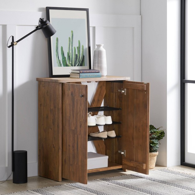 Bethel Acacia Wood Shoe Cubbie Storage Cabinet Natural Alaterre Furniture