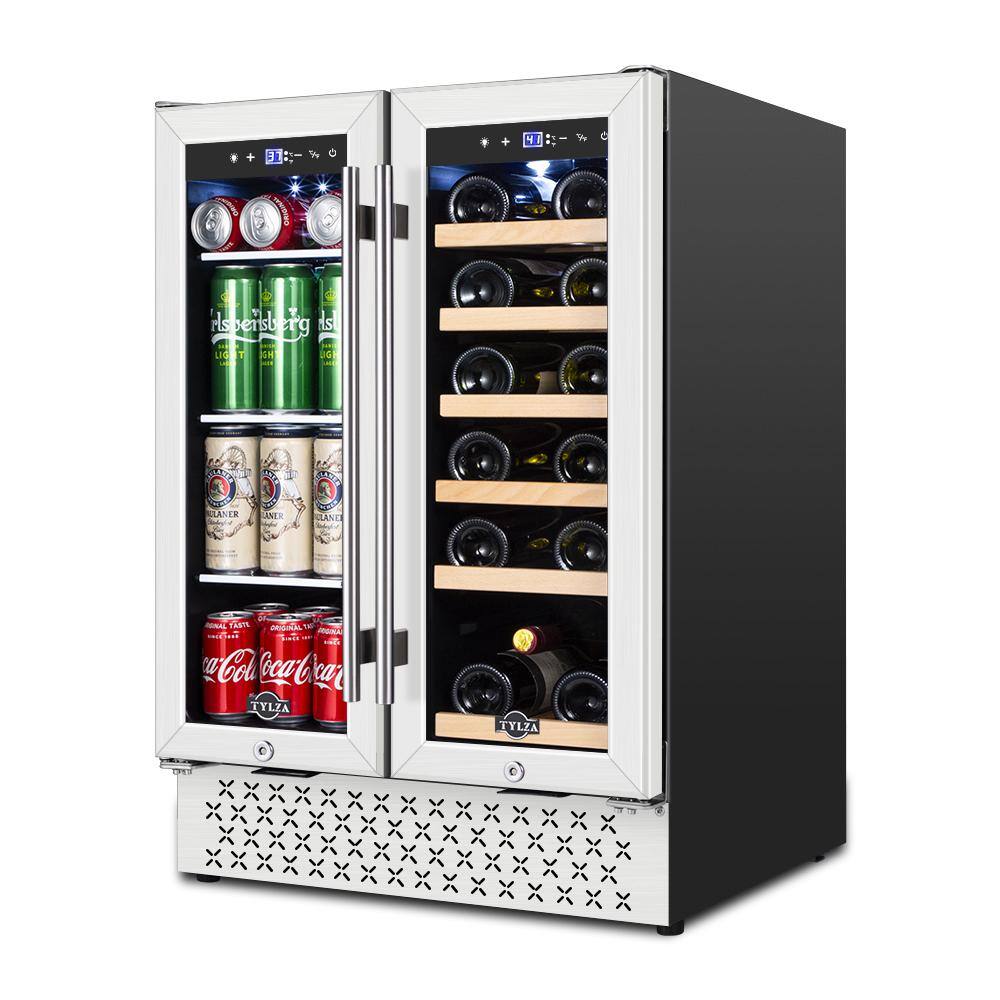 Tylza Dual Zone 24 in. 18-Bottle Wine and 57-Can Built-In and Freestanding Beverage Cooler in Stainless Steel with Safety Lock TYBC120-TYBC120