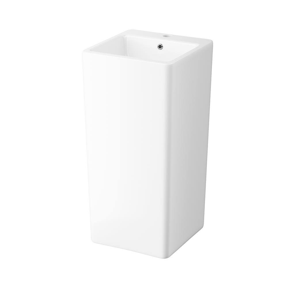 Eridanus Turner Vitreous China 33 in. Tall Square Free Standing Pedestal Sink with Faucet Hole and Overflow in Crisp White ERI-PB-402