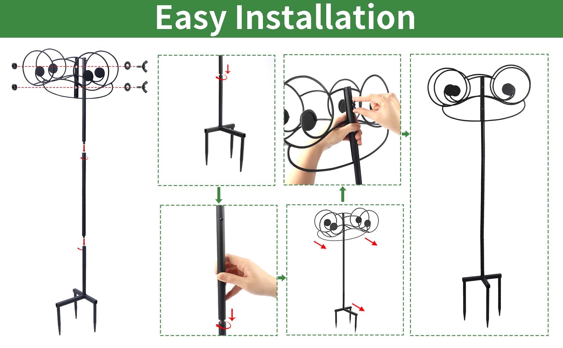 Garden Hose Holder with 2 Spikes for 26 lb Hose， Freestanding Water Hose Holder for Outside Yard Lawn， Black