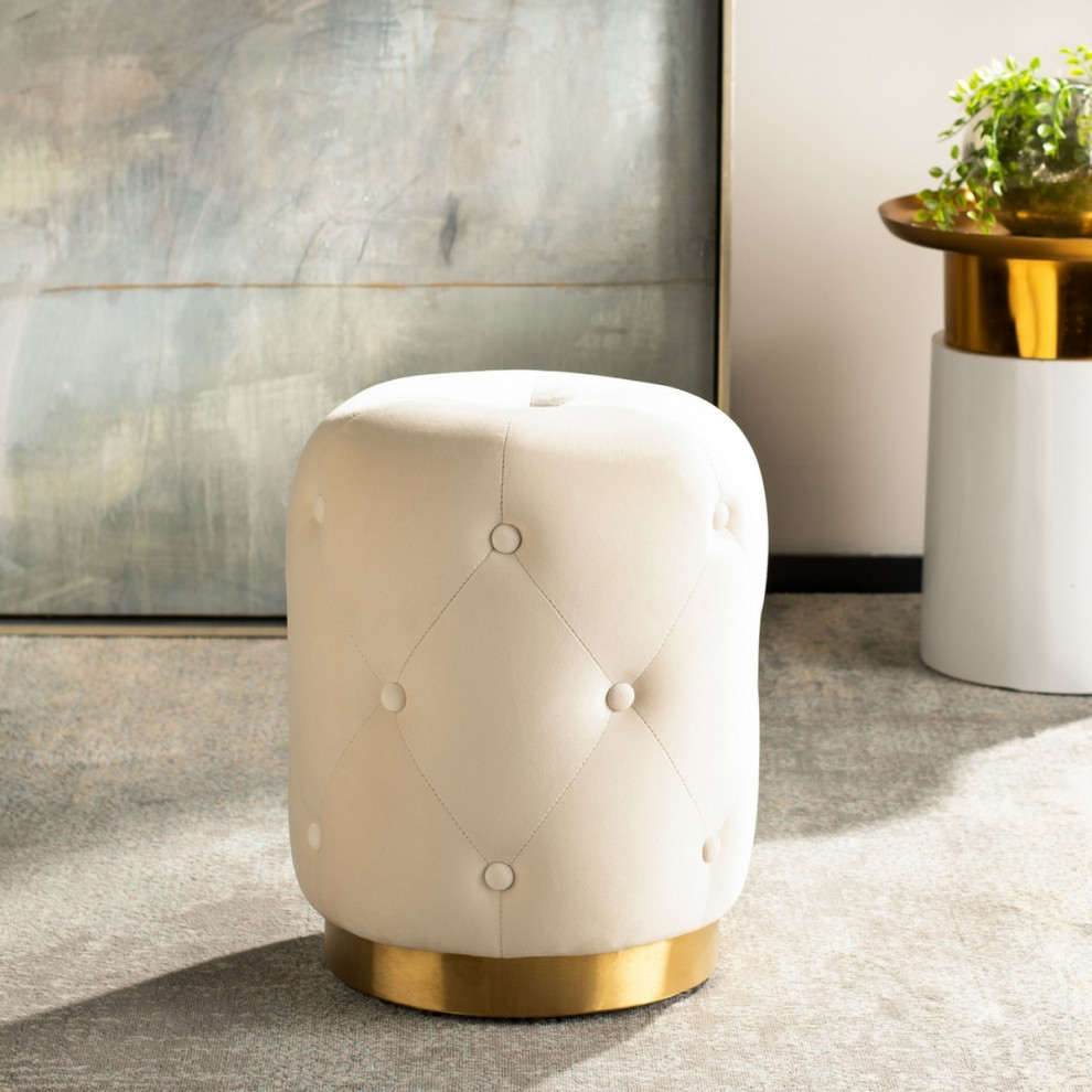 Sofia Round Tufted Ottoman Cream   Contemporary   Footstools And Ottomans   by V.S.D Furniture  Houzz