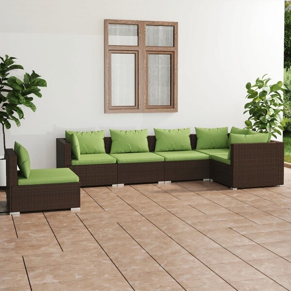 vidaXL Patio Lounge Set with Cushions Poly Rattan Brown