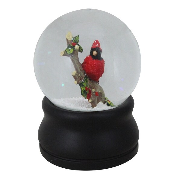 5.5 Red Cardinal Branch Holly Leaves Berries Christmas Snow Globe