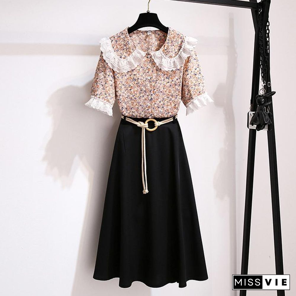 Sweet Floral Chiffon Tee+ Skirt P15761