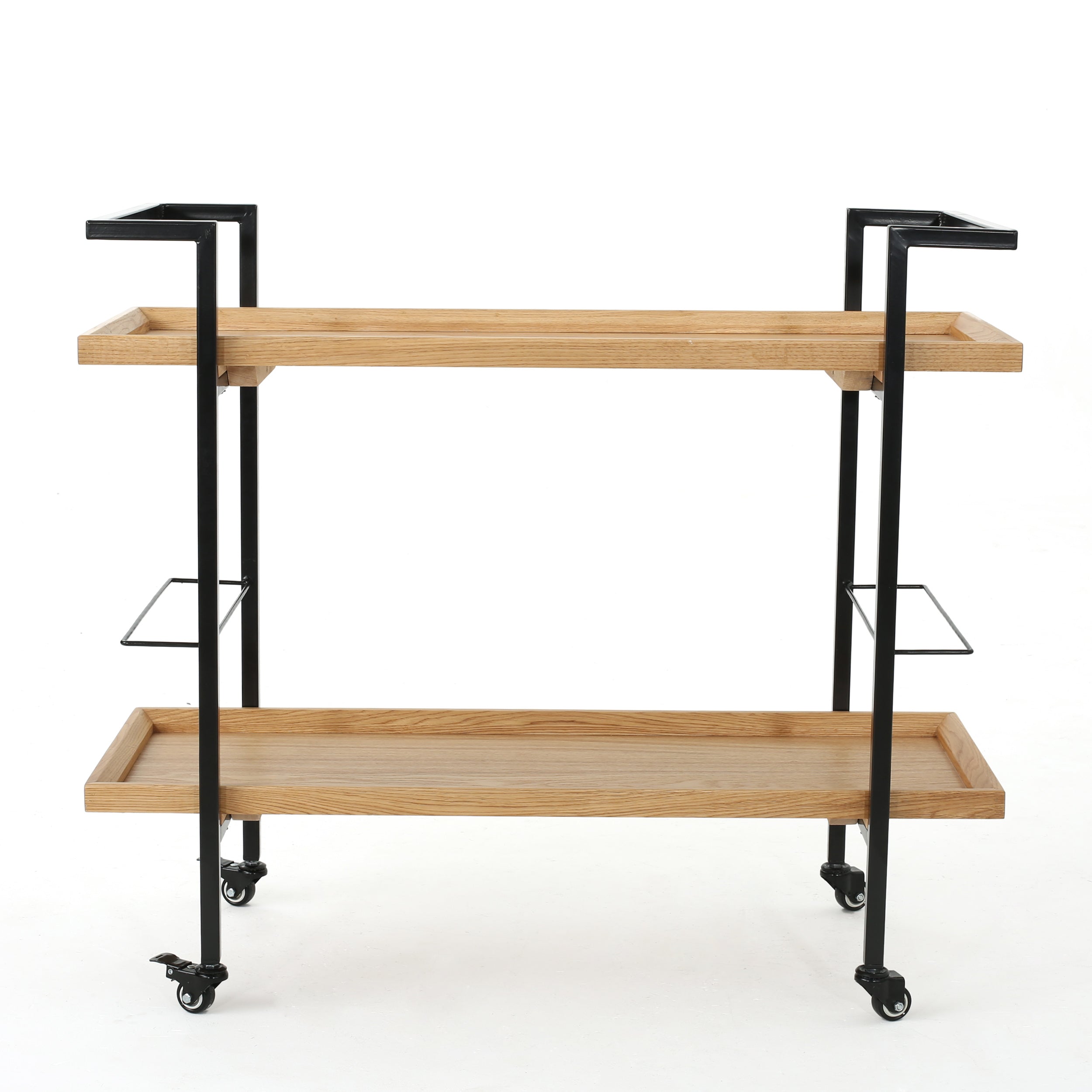 Gerard Modern Industrial Two Shelf Wood Finished Bar Cart with Rolling Casters