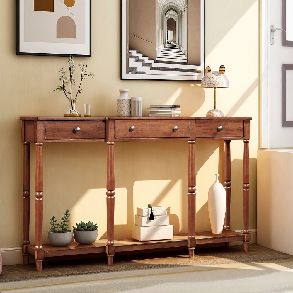 Solid Wood Console Table  with Storage Shelf and Drawer