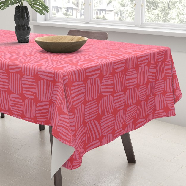 Sewzinski Striped Circle Squares Pink Tablecloth deny Designs