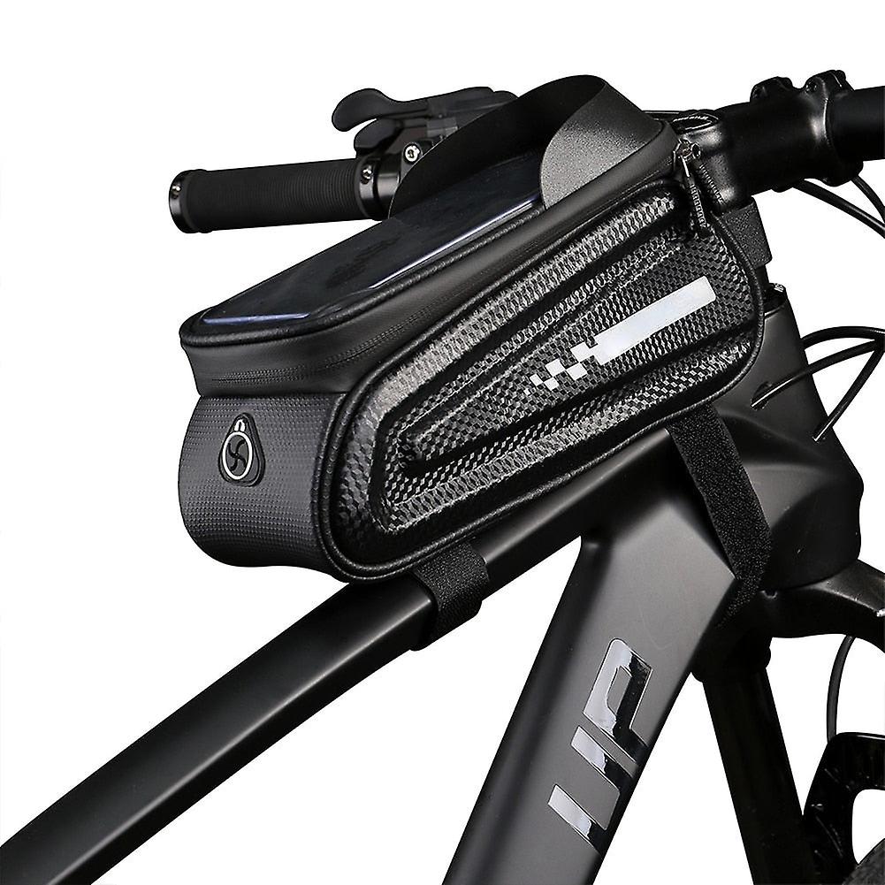 Waterproof bicycle front frame pouch with touchscreen