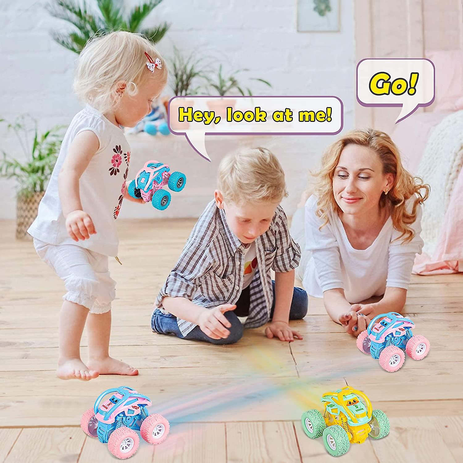 Baicccf Cute Push and Go Double-directions Vehicles Sets For Toddlers Gifts， 3 Pack