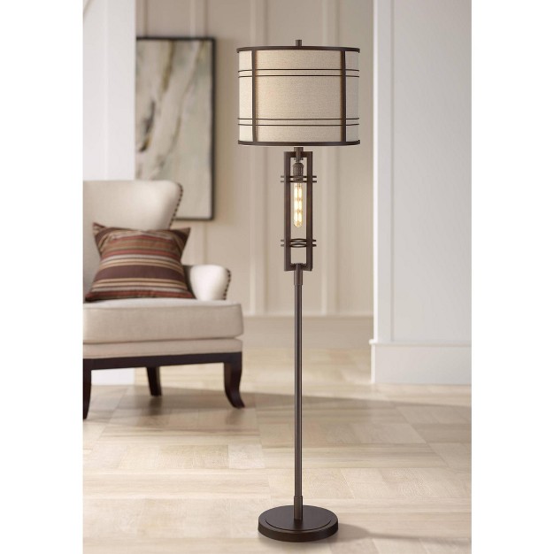 Tall Oil Rubbed Bronze Led Nightlight Off White Drum Shade For Living Room Bedroom Home