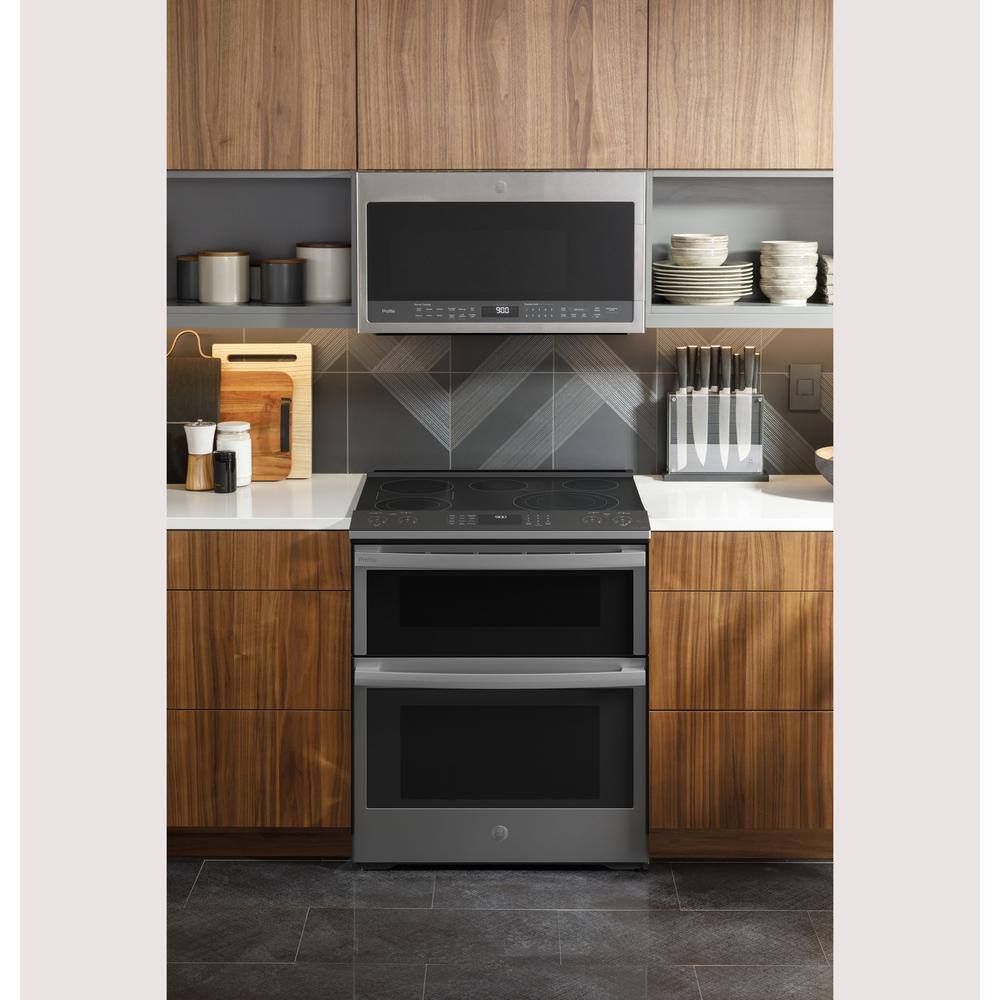 GE Profile 30 in. 6.6 cu. ft. Slide-In Double Oven Electric Range in Fingerprint Resistant Stainless with Convection and Air Fry PS960YPFS