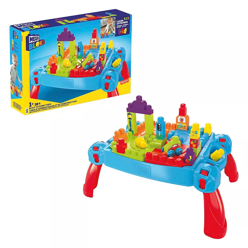 MEGA BLOKS Build ‘n Learn Table Activity Building Set， Learning Toy for Toddlers