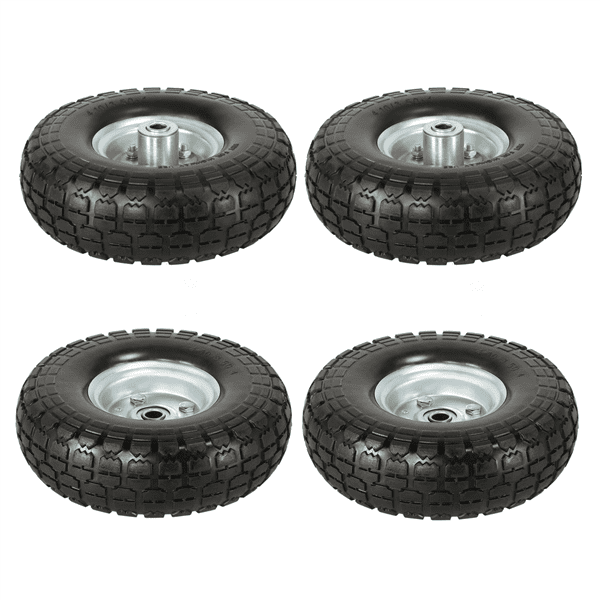 Easyfashion 4Pcs 10 Inch Solid Rubber Tyre Wheels with a 5/8-inch Bearings, Black