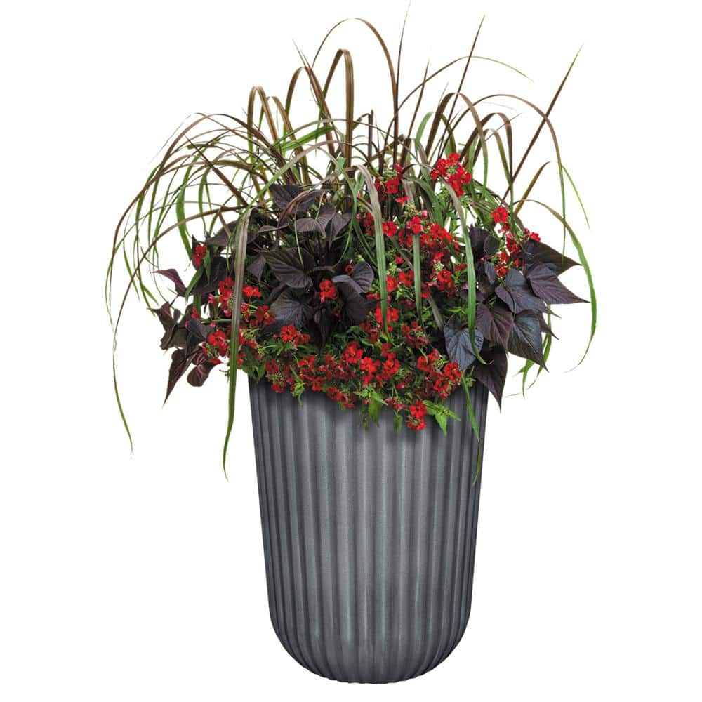 Classic Home and Garden Arlington Fluted 15 in. x 22.5 in. Shadow Slate Resin Self-Watering Planter HD1430D-601R