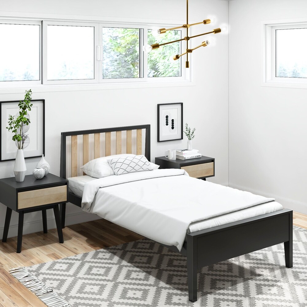 Plank and Beam Scandinavian Twin Size Bed with Slatted Headboard