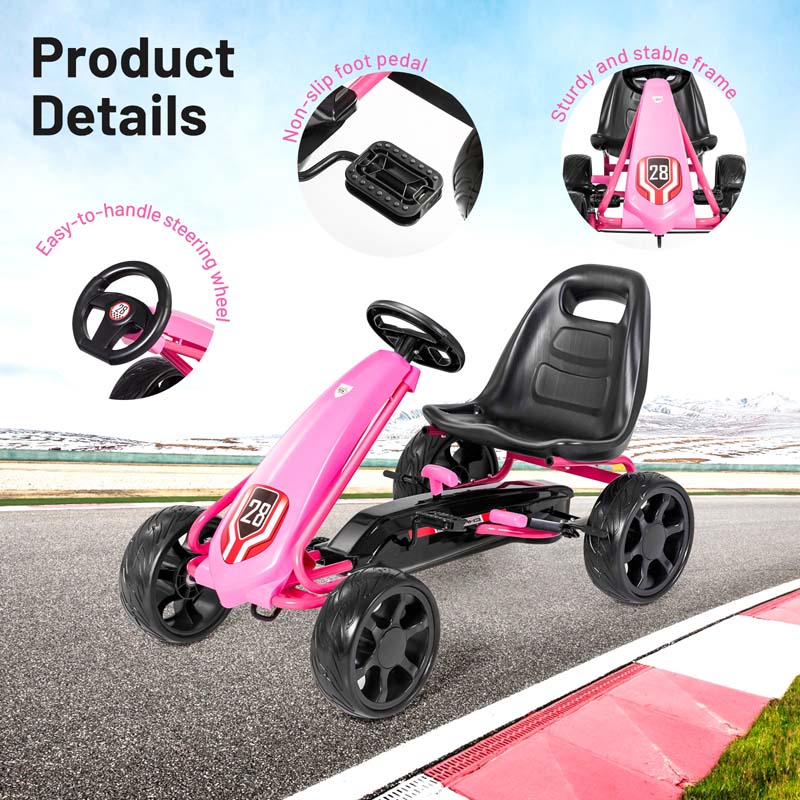 4 Big Wheels Racer Pedal Go Kart for Kids Pedal Powered Ride on Toy Car With Clutch & Safe Handbrake