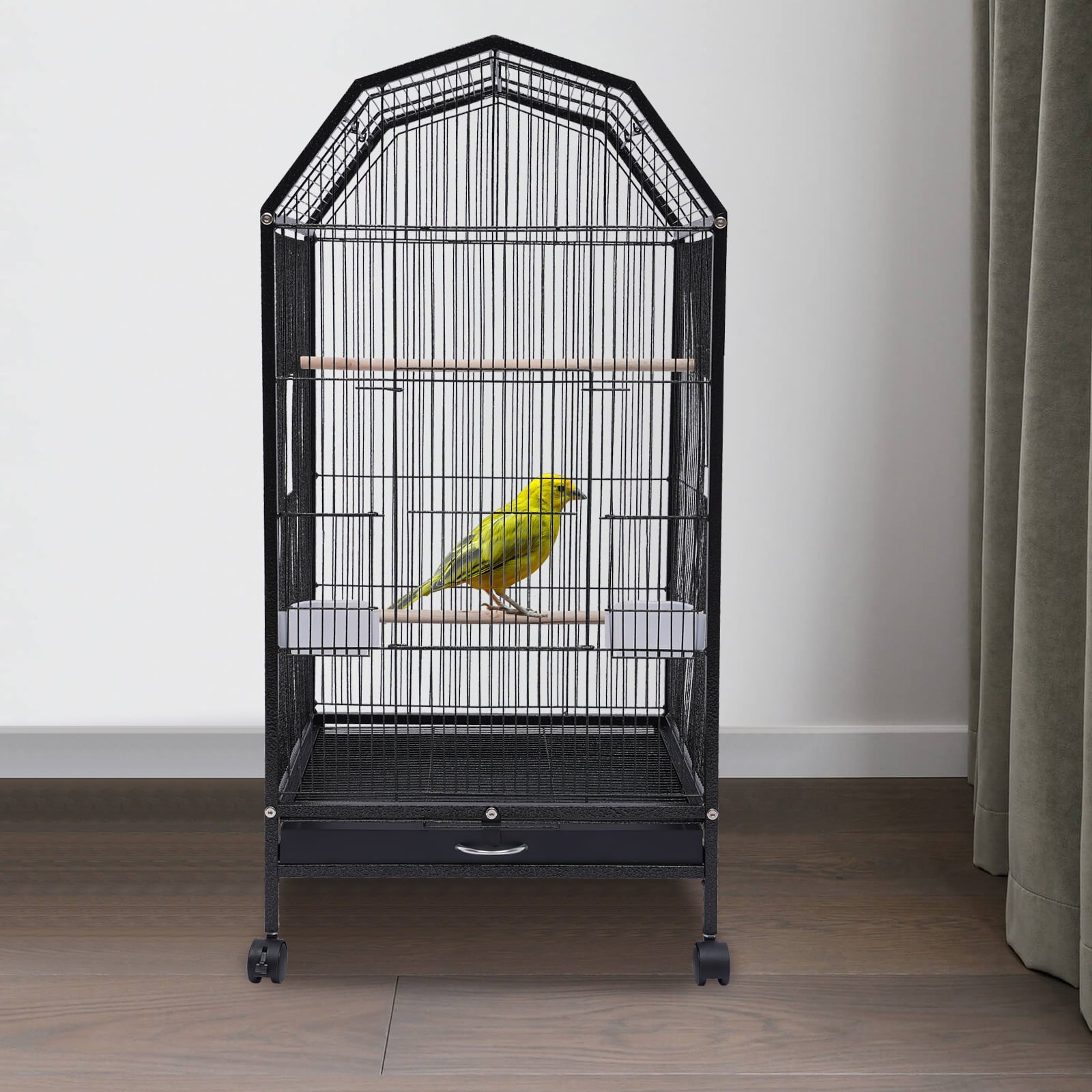 Miumaeov Parakeet Bird Cage with Stand Metal Pet Bird Flight Cages Large Finch Bird Cage for Conure Canary Parakeet Macaw Finch Cockatoo Budgie Cockatiels Parrot Pet House， Black