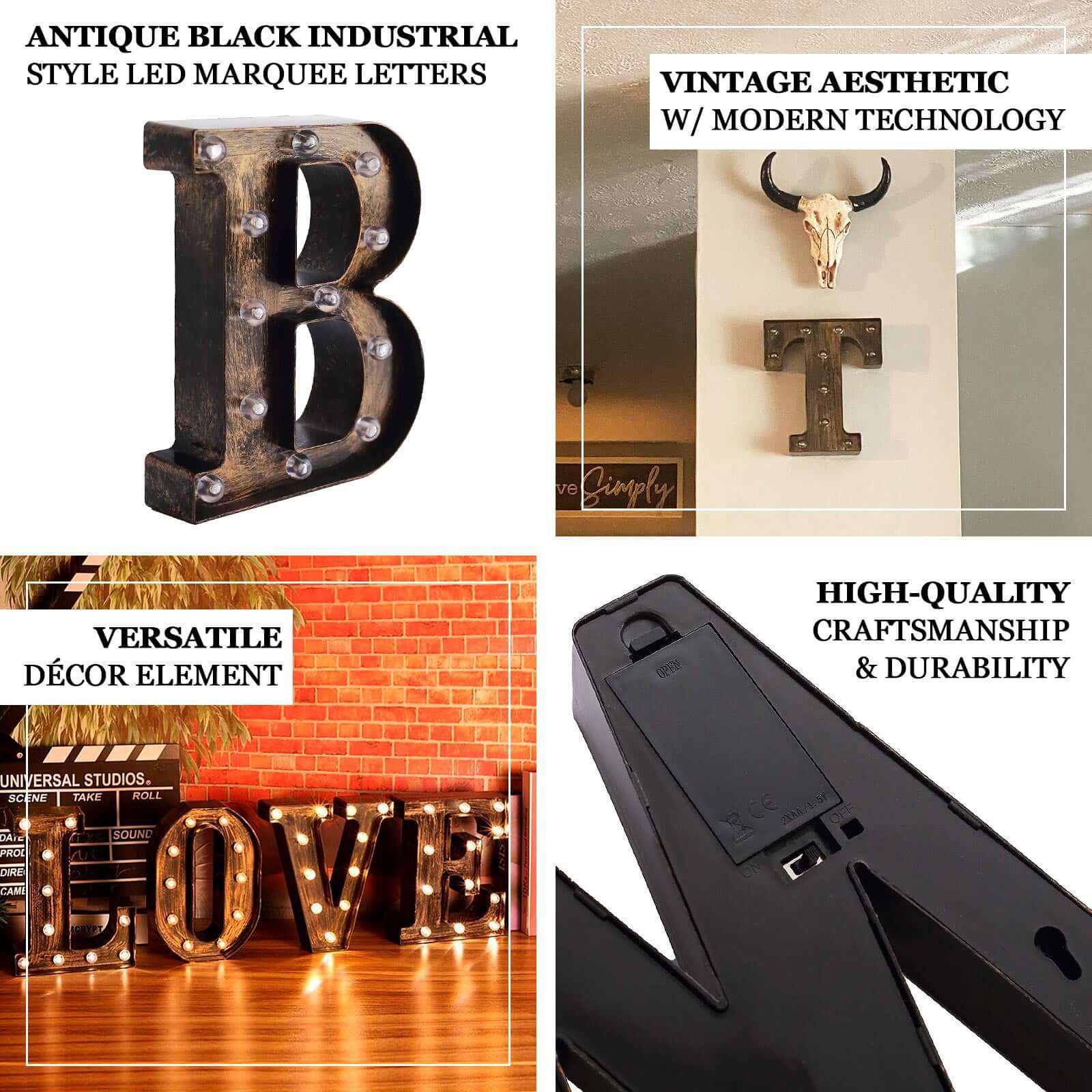 Antique Black Industrial Style LED Marquee Letter 