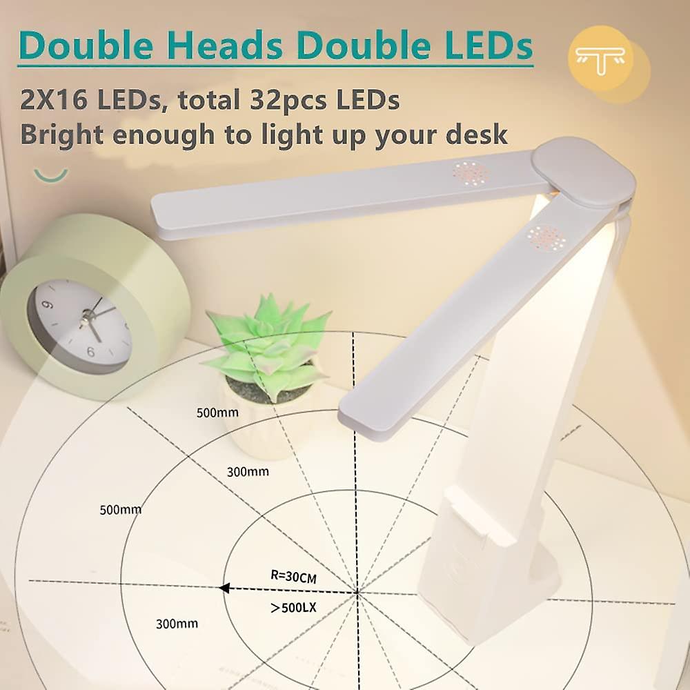 Led Double Head Desk Lamp For Home Office，portable Small Desk Lamp With Large Lighting Range， Battery Operated Rechargeable Desk Light For Kids，readin