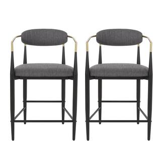 Noble House Boise 37.25 in. Charcoal and Black Low Back Wood Counter Bar Stool (Set of 2) Extra Tall 109893